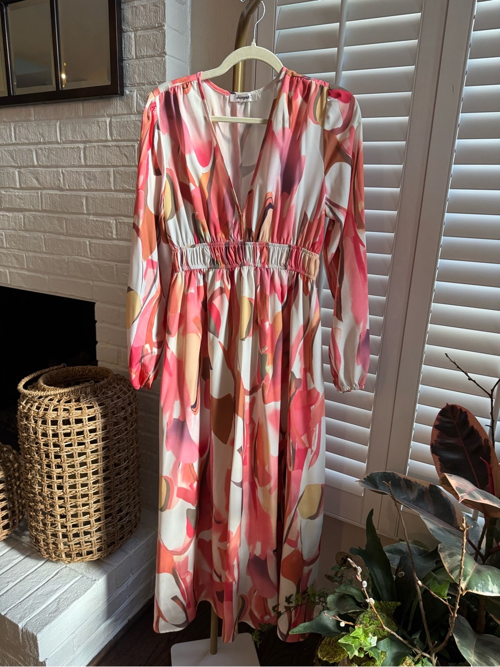 Long Sleeve Smocked V-Neck Maxi Dress